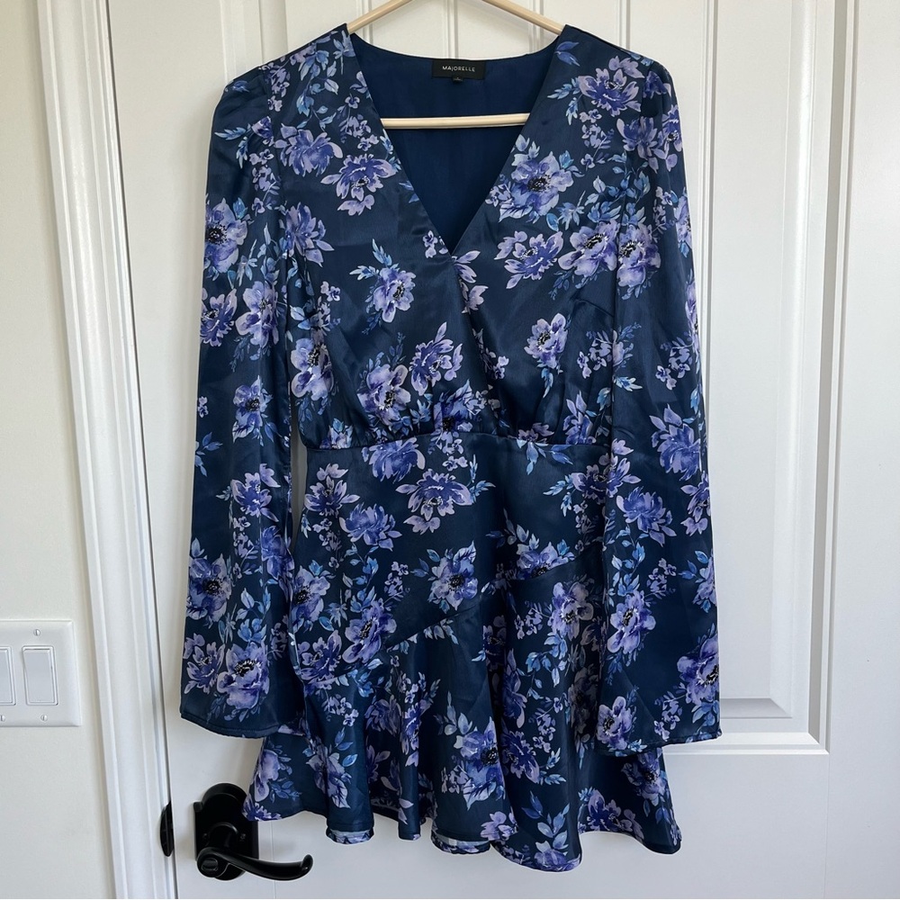 Majorelle Women’s Alice Mini Dress Rainwater Floral Blue‎ Small Long Sleeve